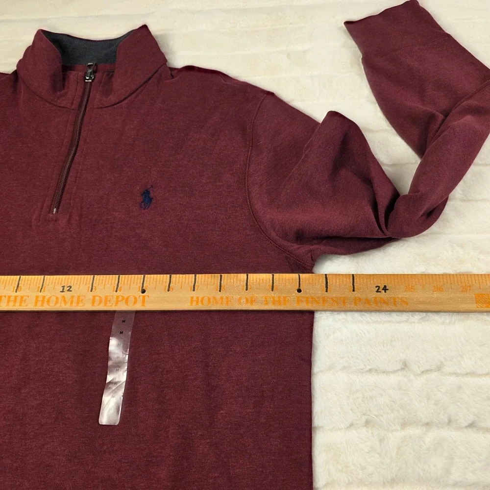 Polo Ralph Lauren Luxury Jersey Quarter Zip Pullover Sweater Mens M Burgandy